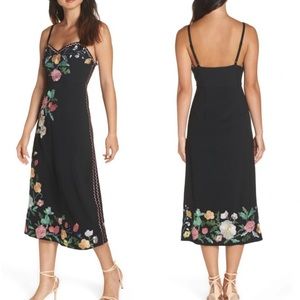 Foxiedox Womens Size 6 Black Floral Embroidered Strappy Slip Midi Dress